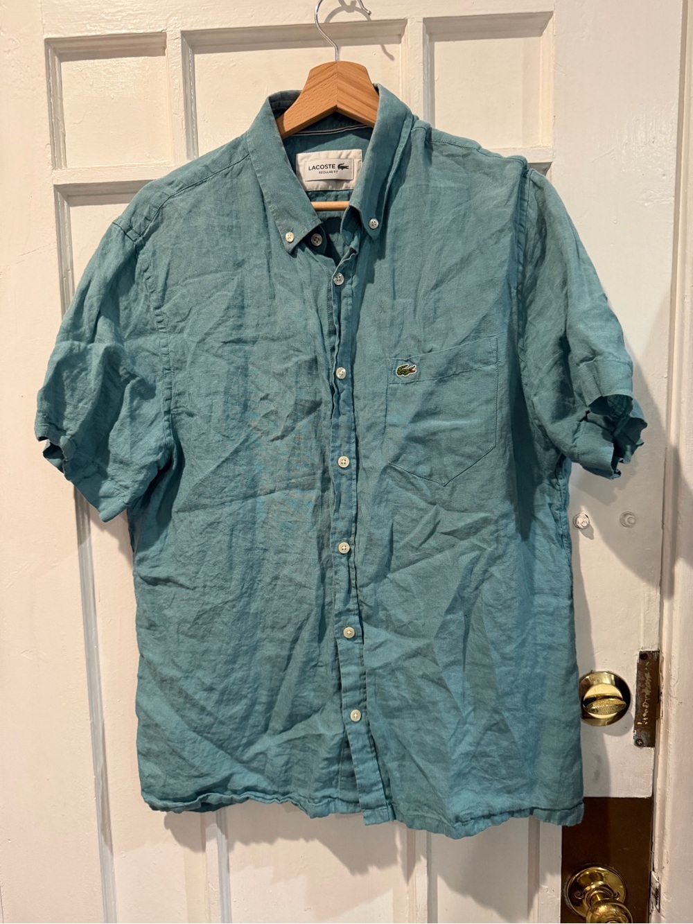 Lacoste Men's Teal Short-Sleeve Button-Down Shirt